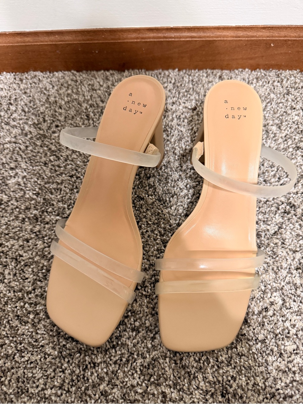 a new day Beige Slide Sandals with Clear Straps